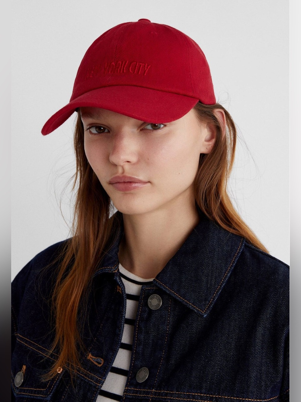 Stradivarius Red NYC New York Embroidered Baseball Cap NWT